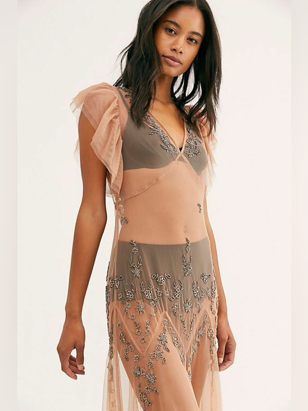 Free People Annabelle Sheer Maxi Embellished Dress L - Picture 5 of 13